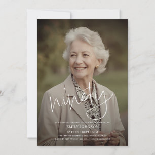 Invitation Photo de script moderne minimal 90e anniversaire