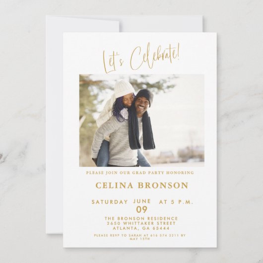 Invitation Photo de script or moderne 2024 Grad Party minimum (Dos)