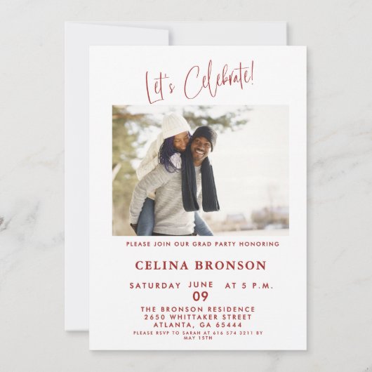 Invitation Photo de script rouge moderne 2024 Minimal Grad Pa (Dos)