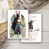 Invitation Photo de script rouge moderne 2024 Minimal Grad Pa