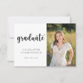 Invitation Photo de script tendance noir & blanc Graduation (Devant)