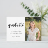 Invitation Photo de script tendance noir & blanc Graduation (Debout devant)