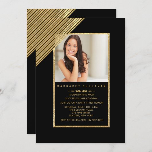 Invitation photo de Shimmering Corner Stripes (Devant / Derrière)