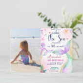 Invitation Photo de sirène Aquarelle Anniversaire sous la mer (Debout devant)