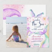 Invitation Photo de sirène Aquarelle Anniversaire sous la mer (Devant / Derrière)