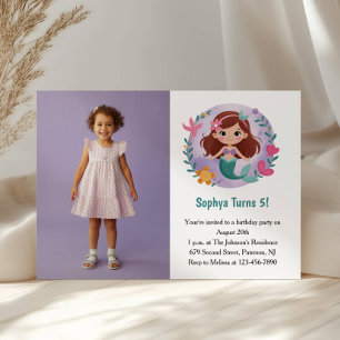 Invitation Photo de sirène mignonne pour fête d'anniversaire