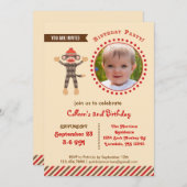 Invitation photo de Sock Monkey Birthday (Devant / Derrière)