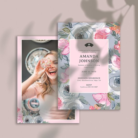Invitation Photo de soins infirmiers pour filles florales ros