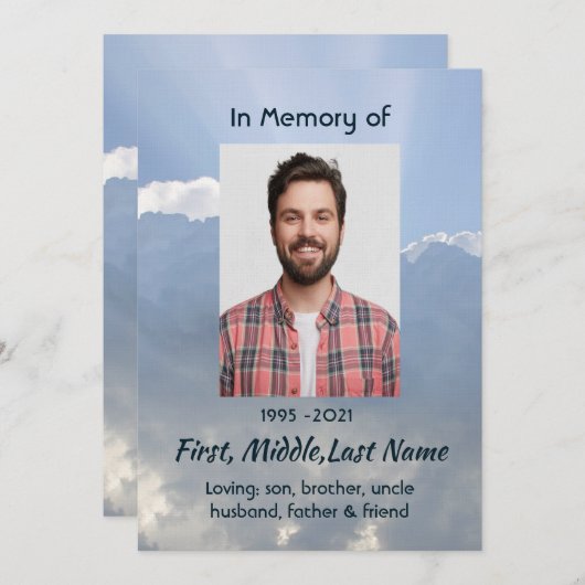 Invitation Photo de souvenir Prière Ciel Céleste (Devant / Derrière)