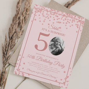 Invitation Photo de SURPRISE 50e Anniversaire Rose Gold Blush