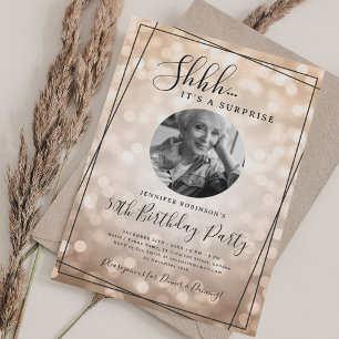 Invitation Photo de SURPRISE 50e Anniversaire Rose Gold Bokeh
