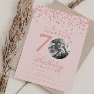 Invitation Photo de SURPRISE 70e Anniversaire Rose Gold Blush