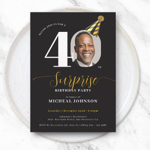 Invitation Photo de surprise d'anniversaire 40 ans avec un ch