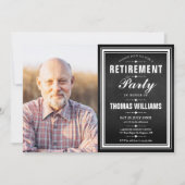 Invitation Photo de tableau noir et blanc de la fête de retra (Devant)