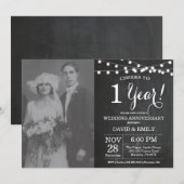 Invitation Photo de tableau noir pour 1er anniversaire de mar (Devant / Derrière)