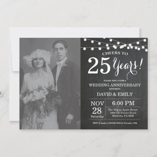 Invitation Photo de tableau noir pour les 25 ans de mariage (Devant)