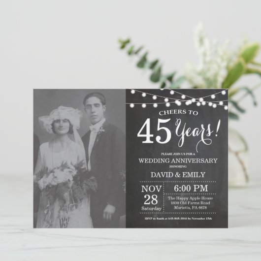 Invitation Photo de tableau noir pour les 45 ans de mariage (Debout devant)