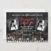 Invitation Photo de tapis rouge Hollywood noir et blanc vinta (Devant)