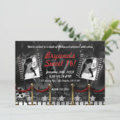 Invitation Photo de tapis rouge Hollywood noir et blanc vinta (Debout devant)