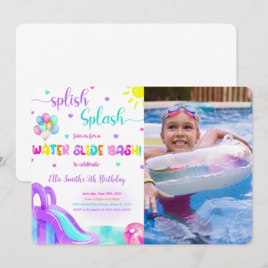 Invitation photo de toboggan aquatique (Devant / Derrière)