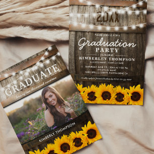 Invitation Photo de tournesol rustique pour la fête de fin d'