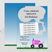 Invitation photo de Tractor : Tracteur rose (Devant / Derrière)