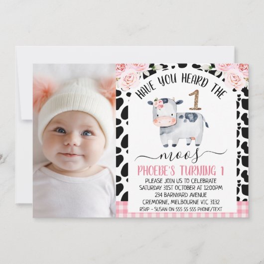 Invitation Photo De Vache Avez-Vous Entendu La Moos 1er Anniv (Devant)