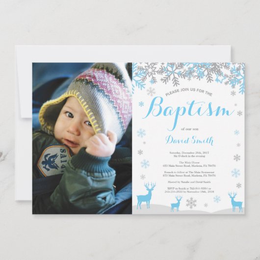 Invitation photo de Winter Deer Boy Baptism (Devant)