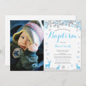 Invitation photo de Winter Deer Boy Baptism (Devant / Derrière)