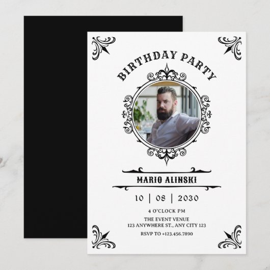 Invitation Photo décorative vintage (Devant / Derrière)
