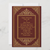 Invitation photo Deep Red & Gold Embossée Filigree (Devant)