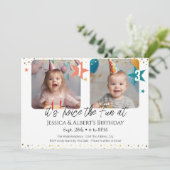 Invitation Photo d'enfants pour double anniversaire (Debout devant)