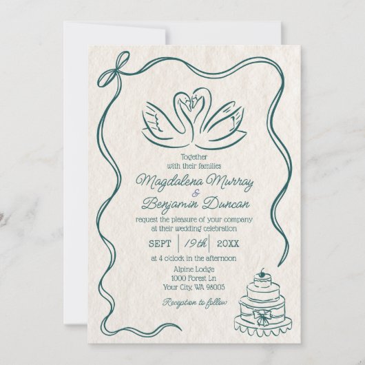 Invitation Photo des cygnes rétro tirés à la main en un seul  (Devant)