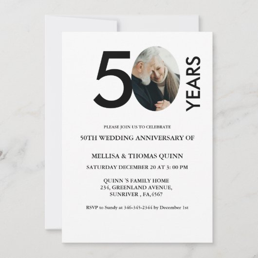 Invitation Photo design moderne 50E anniversaire de Mariage (Devant)