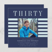 Invitation Photo design moderne mens bleu 30e anniversaire (Devant / Derrière)
