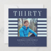 Invitation Photo design moderne mens bleu 30e anniversaire (Devant)
