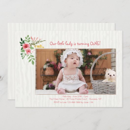 Invitation photo d'expression rose (Devant / Derrière)