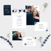 Invitation Photo d'hiver moderne bleu et blanc Mariage floral