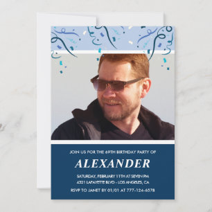 Invitation Photo d'homme bleu marine moderne 69e anniversaire