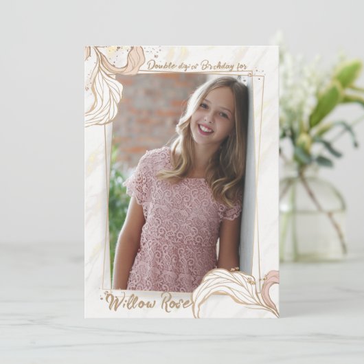 Invitation photo d'Impression rose (Debout devant)