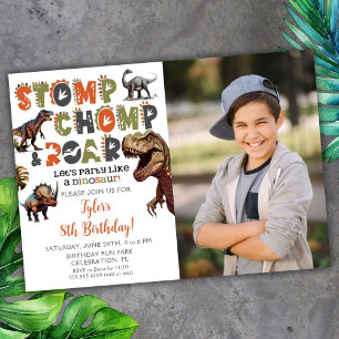 Invitation Photo Dinosaur Typographie Cool Anniversaire