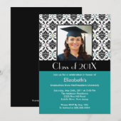Invitation Photo d'invitation à la graduation Turquoise Damas (Devant / Derrière)