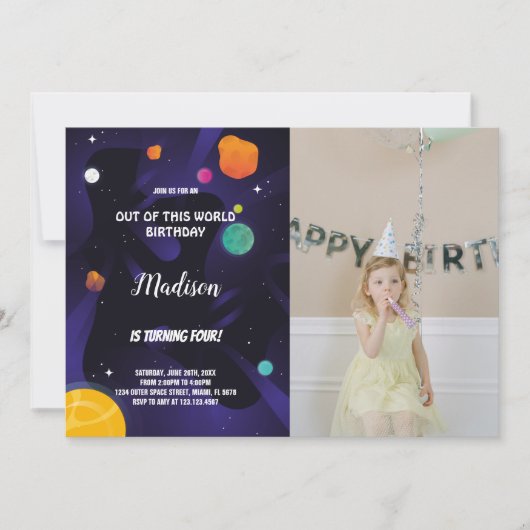 Invitation Photo d'invitation d'anniversaire de l'espace extr (Devant)