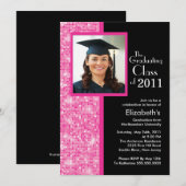 Invitation Photo d'invitation pour un diplôme en rose et noir (Devant / Derrière)