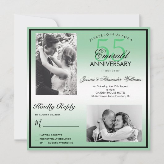 Invitation Photo double du 55e anniversaire du Mariage Emeral (Devant)