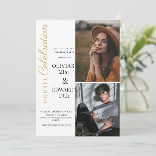 Invitation Photo Double fête d'anniversaire (Debout devant)