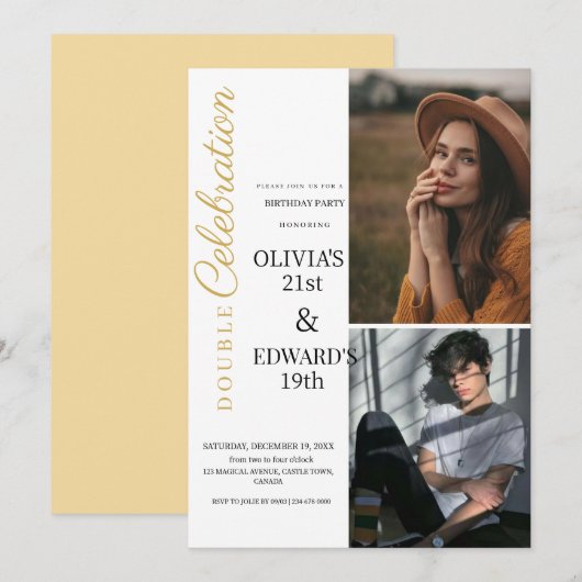 Invitation Photo Double fête d'anniversaire (Devant / Derrière)