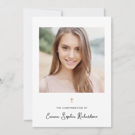 Invitation Photo douce et simple et confirmation Gold Cross (Devant)