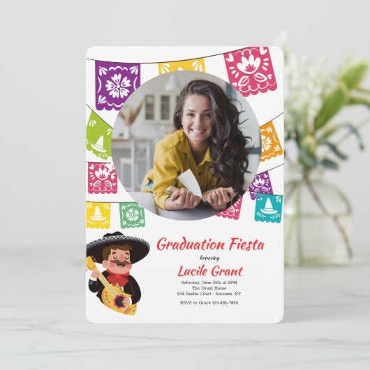 Invitation Photo Drapeaux de Fiesta (Debout devant)