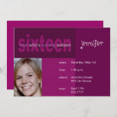 Invitation photo du 16e anniversaire (Devant / Derrière)